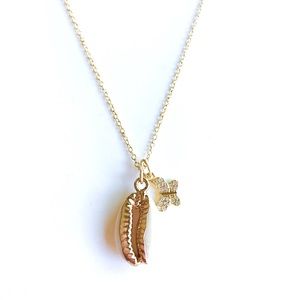 Dainty 16” Cowrie Shell + Butterfly Charm Necklace
